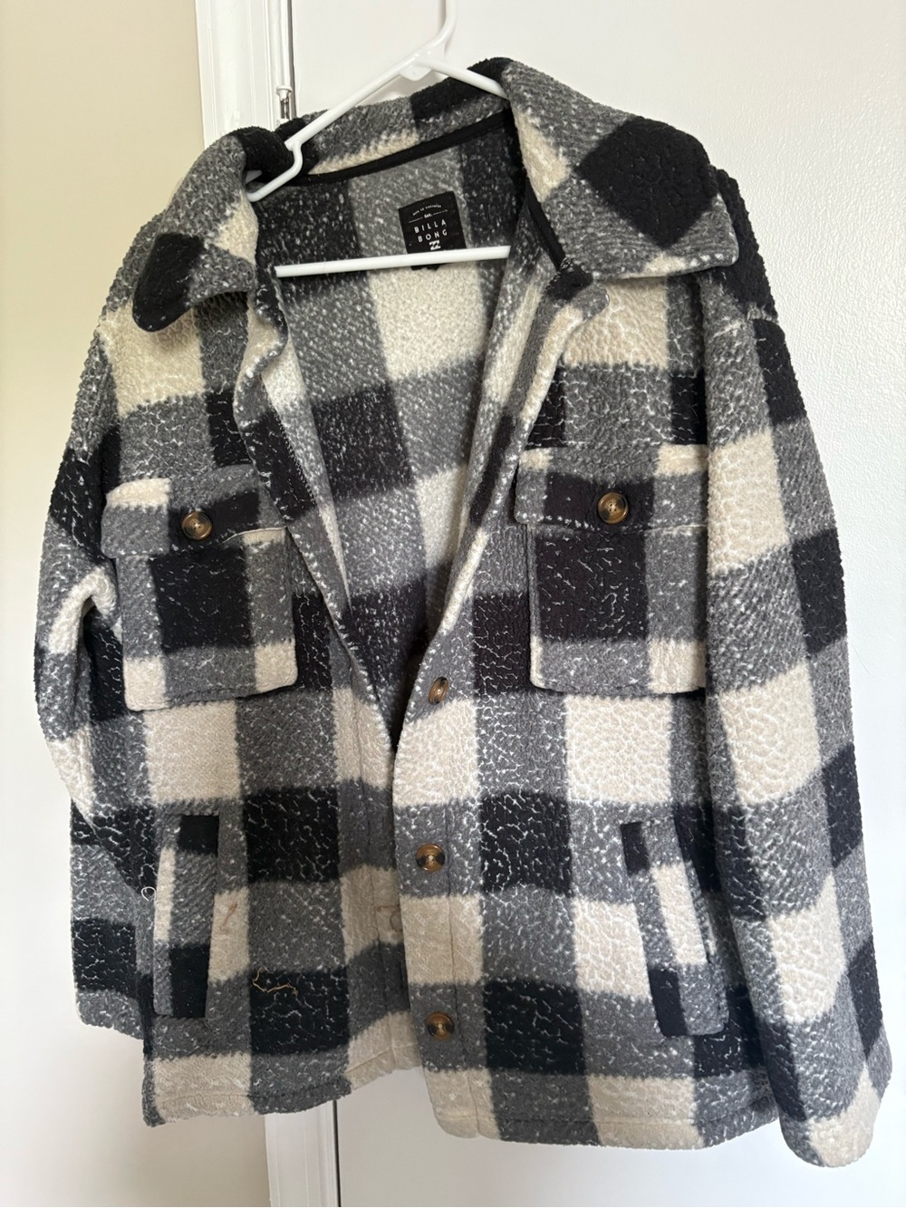 Billabong Black and Cream Plaid Shacket